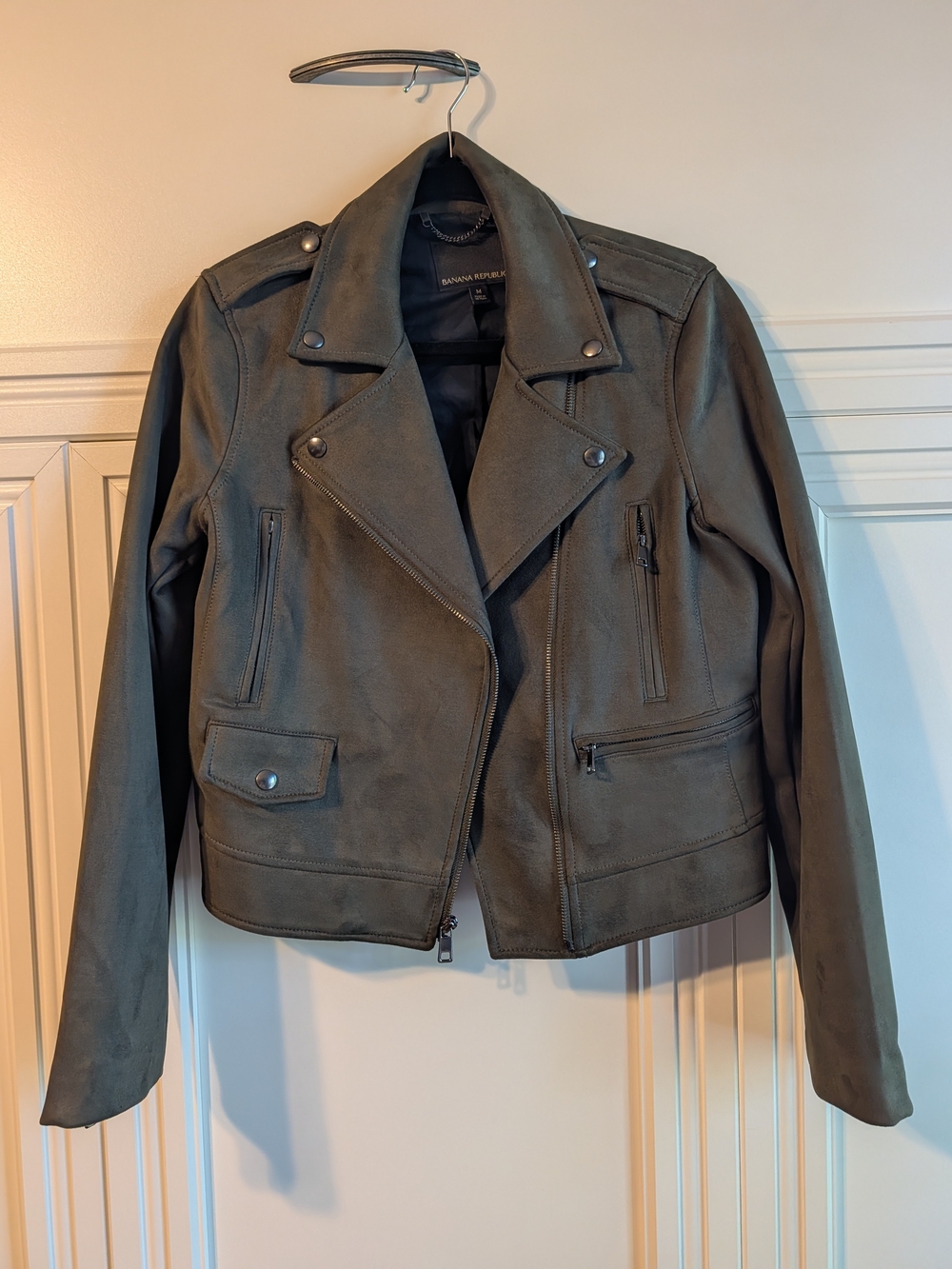 Banana Republic Olive Moto Faux-Suede Jacket